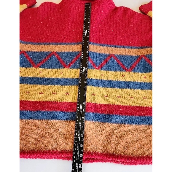 VTG LT Sport Cardigan Southwestern Aztec Shetland Wool Red Stripe Chunky Sz M - Picture 7 of 9